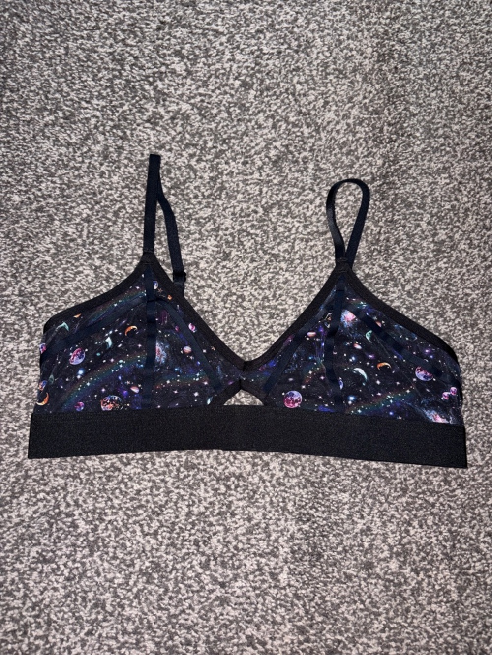 Parade Wireless Mesh Bralette Space/Galaxy/ Star Print Black Size Large